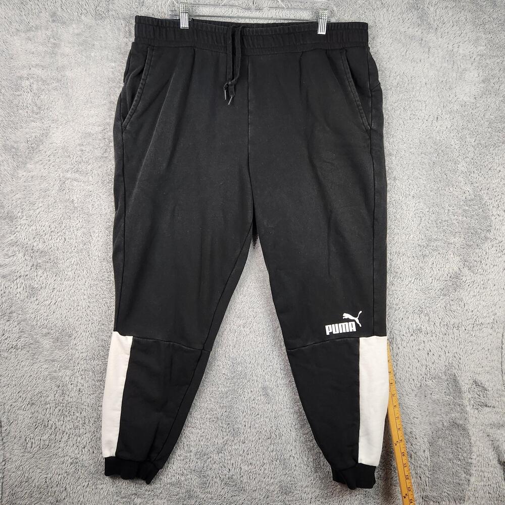 Puma Sweatpants Mens 2XL Black Fleece Joggers Colorblock Drawstring Logo Pockets